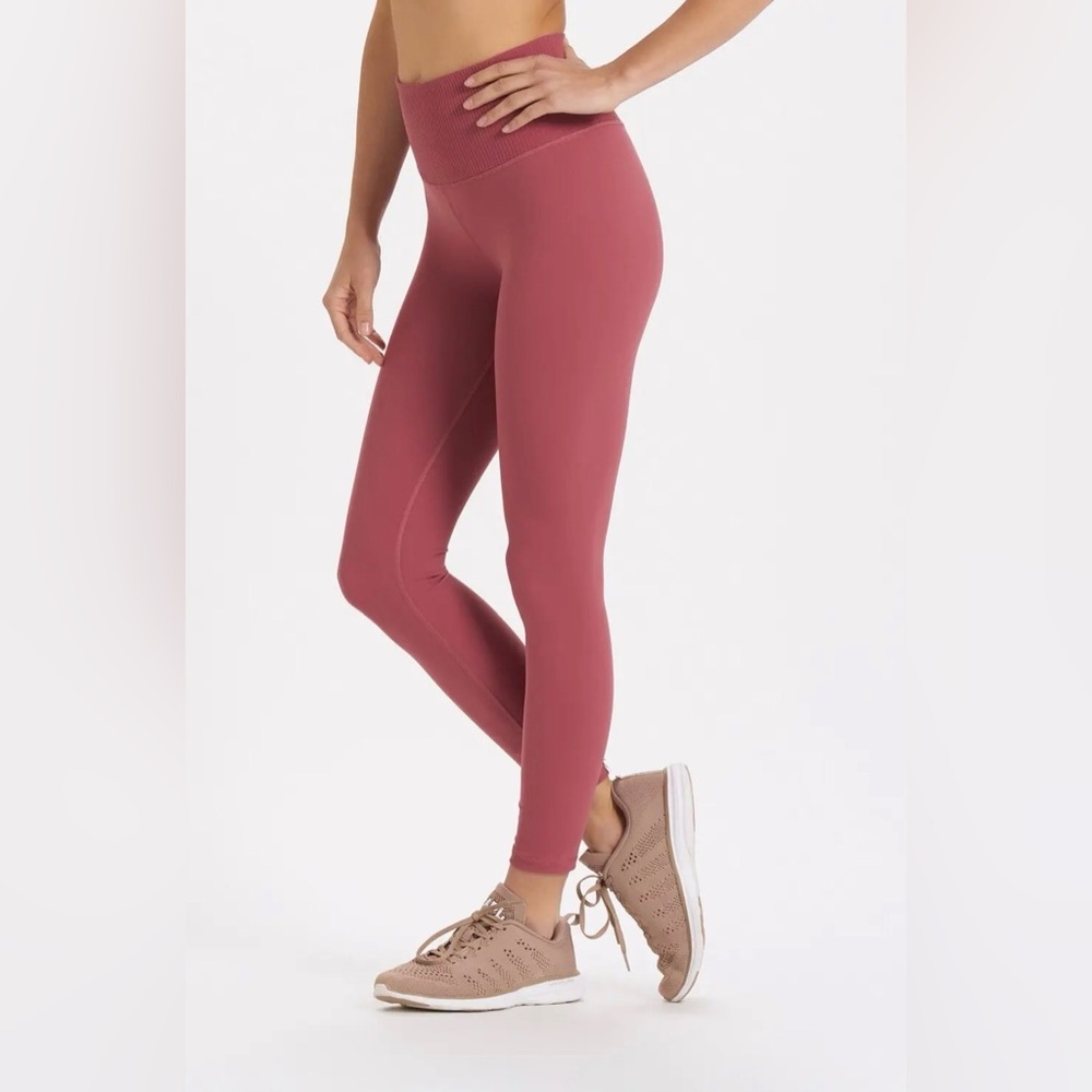 VUORI Rib Studio Legging – Desert Rose | High-Rise Ribbed Yoga Leggings S